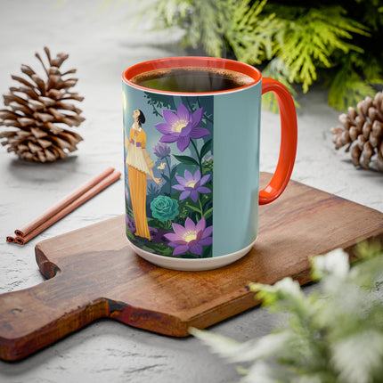 The Lady Of The Moonlit Garden Colorful Mugs – Art Deco Botanical Serenity