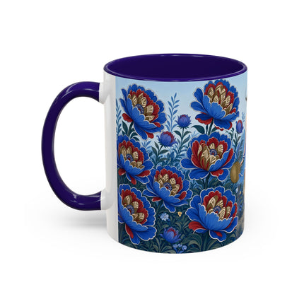 💙🌺 The Sapphire Blossom Garden Dancer Colorful Mug – Art Deco Fashion Fantasy