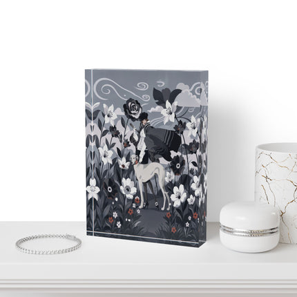 🖤🐕 The Lady Of The Midnight Hound Acrylic Art Block – Art Deco Fashion Whimsy