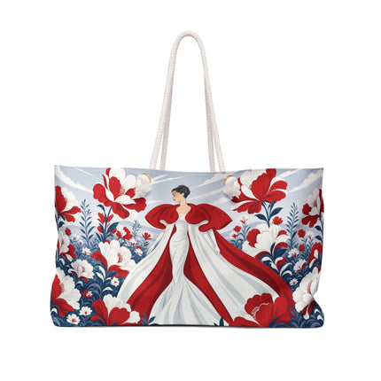 🌹🤍 The Scarlet Blossom Garden Empress Weekender Bag – Art Deco Floral Elegance