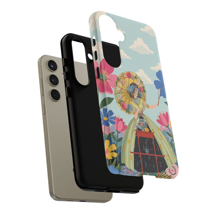 🌸🪞 The Floral Parasol Reflection Phone Case – Art Deco Garden Fantasy
