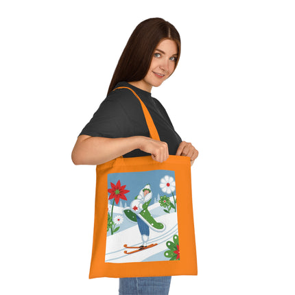 🎿🌺 The Winter Garden Skier Cotton Tote Bag – Colorful Winter Adventure
