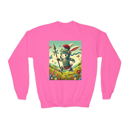 Rabbit Gladiator Youth Crewneck Sweatshirt – Courage, Adventure & Playful Charm