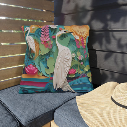 Elegant Egret Oasis Outdoor Pillows
