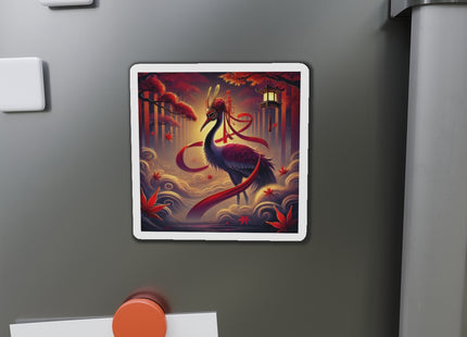 Regal Crimson Crane in the Autumn Mist Die-Cut Magnets (5 Sizes)
