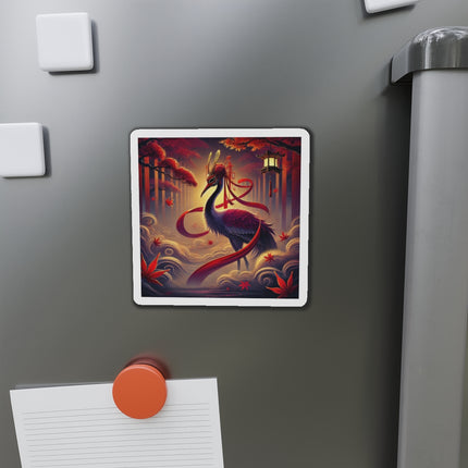 Regal Crimson Crane in the Autumn Mist Die-Cut Magnets (5 Sizes)
