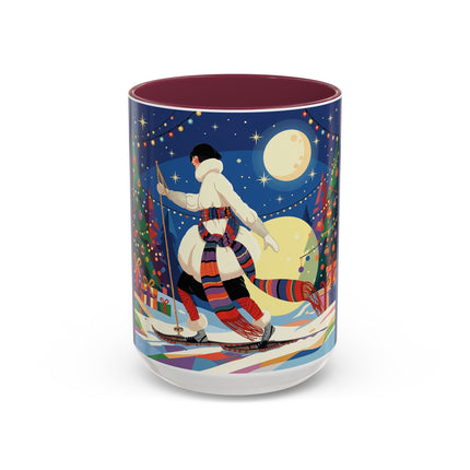 🌙🎿 The Moonlit Christmas Skier Colorful Mug – Whimsical Holiday Fantasy