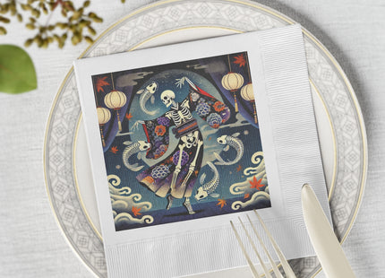 Skeleton Kabuki Performer White Coined Napkins