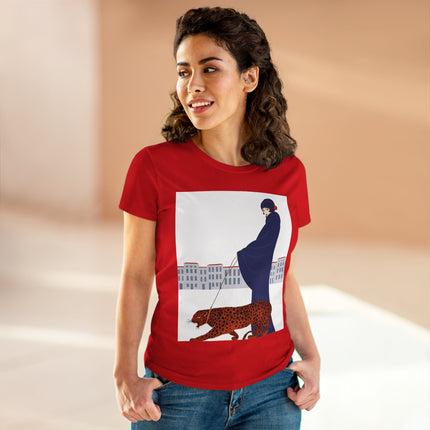 🐆🖤 The Lady With The Leopard Cotton Tee – Art Deco Fashion Illustration