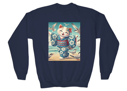 Geisha Kitten by the Seaside Youth Crewneck Sweatshirt