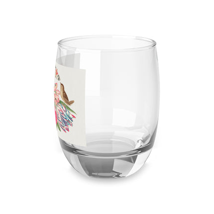Pair of Brown Birds on Bouquet with Tulip, Rose, Snapdragons, and Butterflies by Anonymous Whiskey Glass