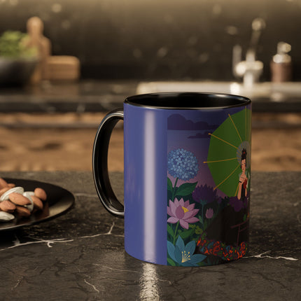 The Lady Of The Moonlit Needlework Colorful Mugs – Art Deco Crafting Elegance