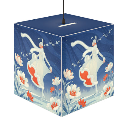 ❄️⛸️ The Winter Skater’s Flight Light Cube Lamp – Art Deco Floral Fantasy