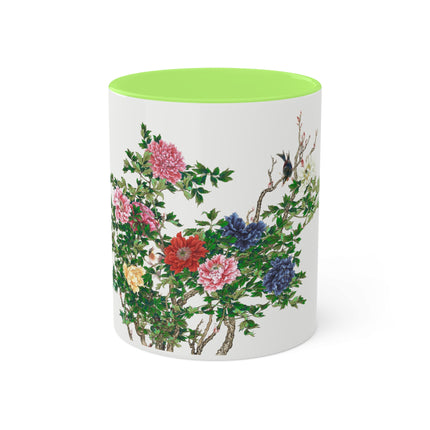 Peonies and Birds by Okamoto Shuki Colorful Mugs, 11oz