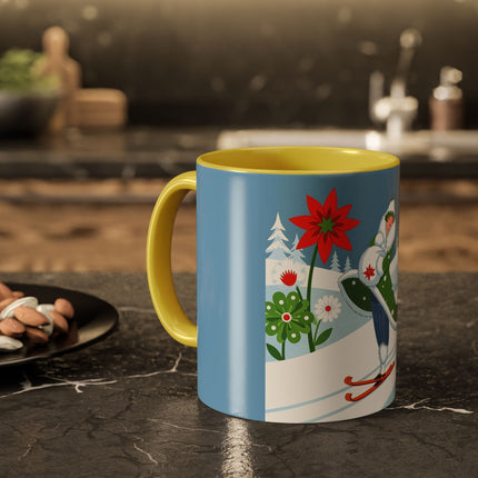 🎿❄️ The Winter Garden Skier Colorful Mug – Whimsical Holiday Fantasy