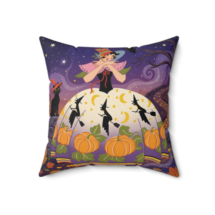 🎃🌙 The Pumpkin Moon Dress Square Pillow – Whimsical Halloween Fashion