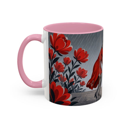 ☔🌹 The Scarlet Rainstorm Promenade Colorful Mug – Art Deco Motoring Elegance