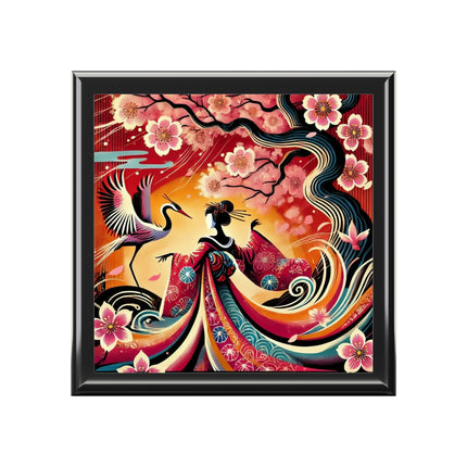 Fairy and Stork Beneath the Cherry Blossoms Jewelry Box – Crimson Harmony