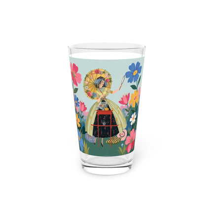 🌸🎀 The Grand Floral Promenade Pint Glass – Art Deco Fashion Fantasy