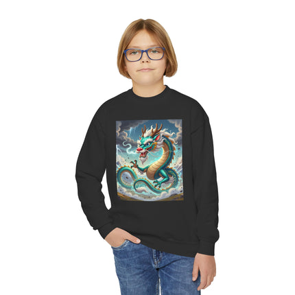 Tibetan Dragon in Battle Youth Crewneck Sweatshirt – Power, Motion & Mythic Adventure