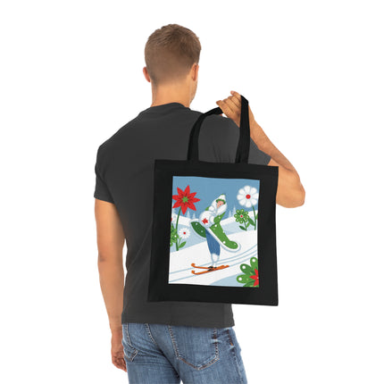 🎿🌺 The Winter Garden Skier Cotton Tote Bag – Colorful Winter Adventure