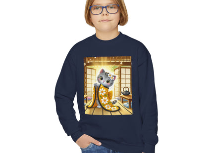 Playful Kitten in the Tea Room Youth Crewneck Sweatshirt