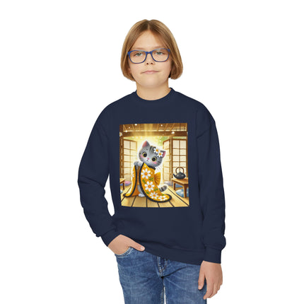 Playful Kitten in the Tea Room Youth Crewneck Sweatshirt
