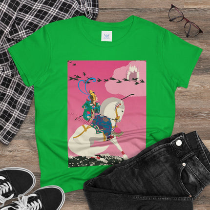 Samurai Princess on the White Steed Women's Midweight Cotton Tee – Epic Fantasy & Mythic Beauty