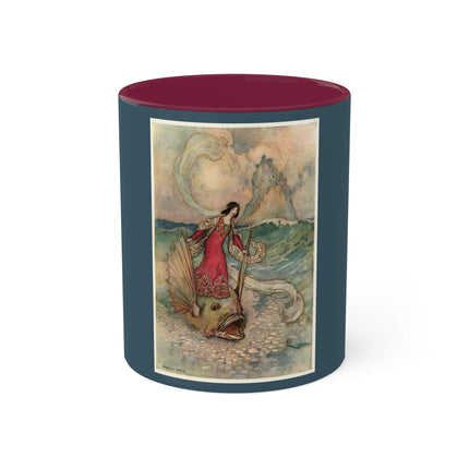 Rita Rides on the Dolphin by Warwick Goble Colorful Mugs, 11oz