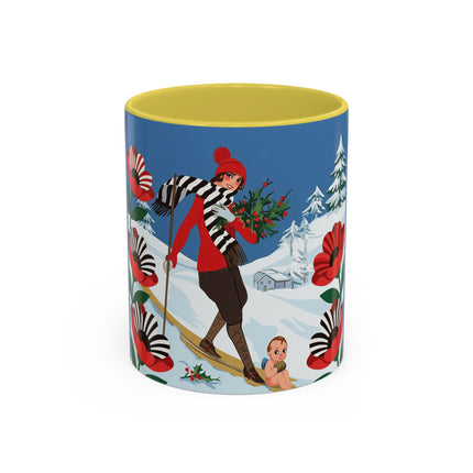 🎿🎄 The Christmas Holly Skier Colorful Mug – Whimsical Holiday Fantasy