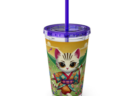 Samurai Kitten Sunsplash Tumbler with Straw, 16oz