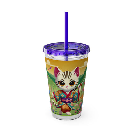 Samurai Kitten Sunsplash Tumbler with Straw, 16oz