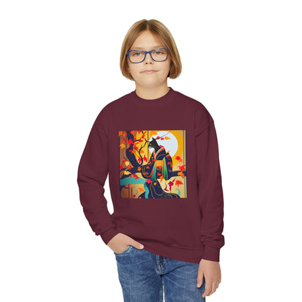 Black Cat in Kimono Youth Crewneck Sweatshirt