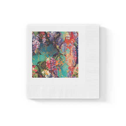 Golden Wisteria Symphony White Coined Napkins