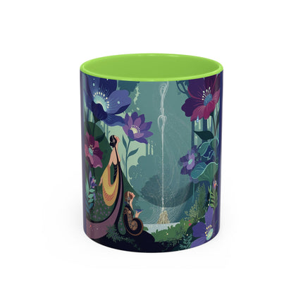 The Lady Of The Moonlit Fountain Colorful Mugs – Art Deco Botanical Serenity