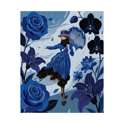 ☔💙 The Lady Of The Blue Rain Matte Vertical Poster – Art Deco Floral Whimsy