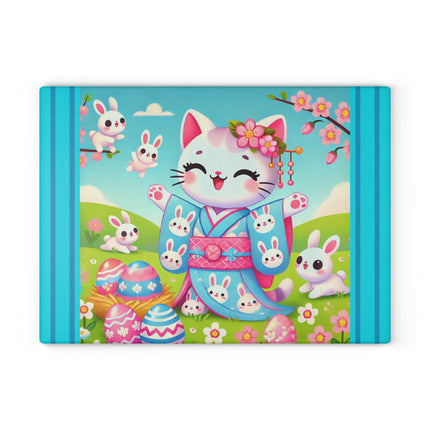 Springtime Kitten’s Easter Joy Glass Cutting Board