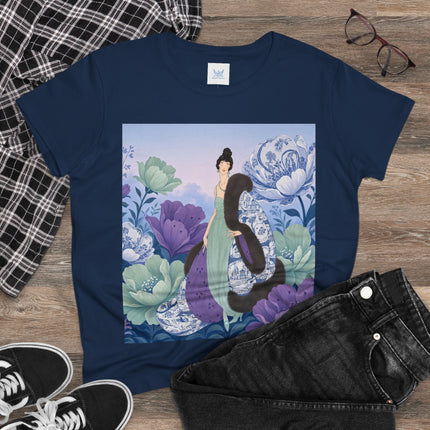 💜🌸 The Lavender Porcelain Garden Cotton Tee – Art Deco Fashion Elegance