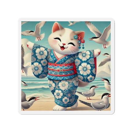 Geisha Kitten by the Seaside Die-Cut Magnets (5 Sizes)