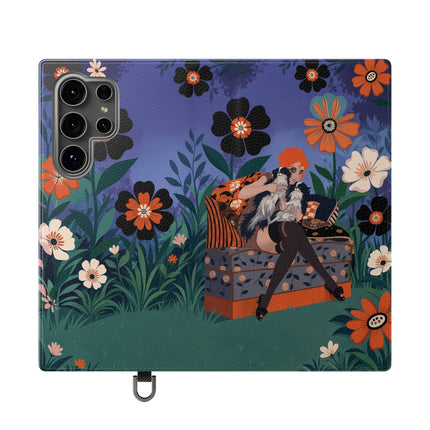 🌺🐈 The Lady Of The Midnight Garden Cat Flip Case – Art Deco Floral Fantasy