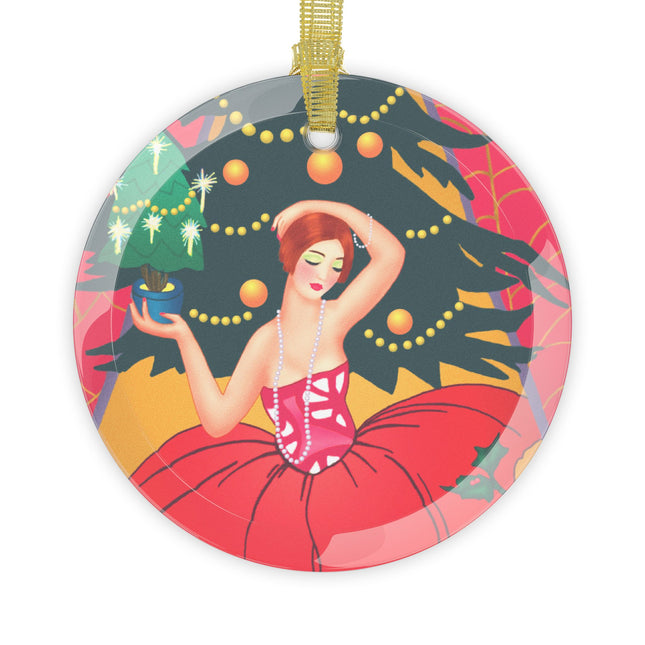 Art Deco Christmas Enchantment Glass Ornament
