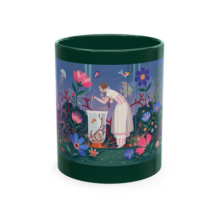 🐠🌸 The Lady Of The Underwater Flower Garden Ceramic Mug – Art Deco Aquatic Whimsy