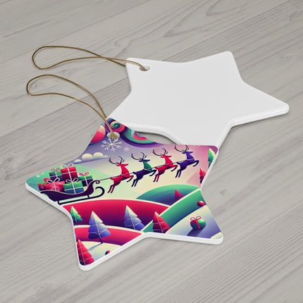 Festive Reindeer Flight Ceramic Ornament, 4 Shapes