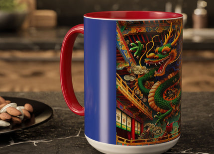 Tibetan Dragon Over Kabuki Duel Colorful Mugs (11oz, 15oz)