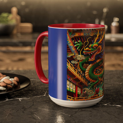 Tibetan Dragon Over Kabuki Duel Colorful Mugs (11oz, 15oz)