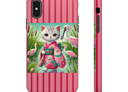 Geisha Kitten Strolls Among the Spoonbills Phone Cases