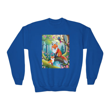 Mischievous Fox Youth Crewneck Sweatshirt – Playful Forest Fun