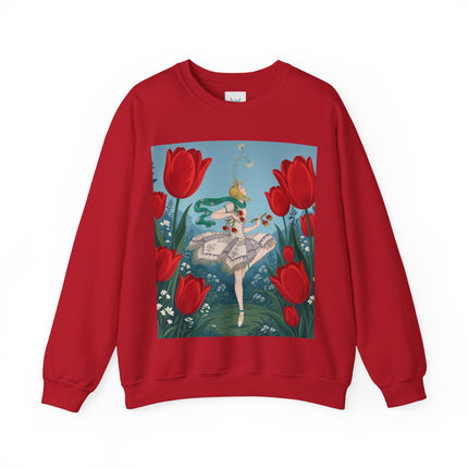 🌷🩰 The Scarlet Tulip Ballet Crewneck Sweatshirt – Art Deco Floral Whimsy