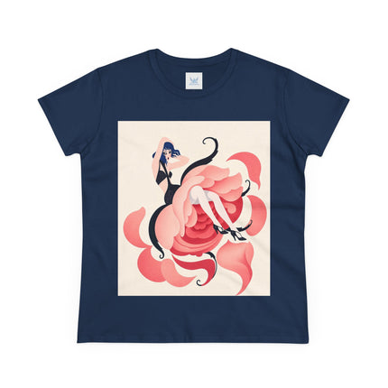 🌹🖤 The Lady Of The Blushing Rose Cotton Tee – Art Deco Fashion Illustration