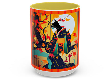 Black Cat in Kimono Colorful Mugs, 11oz